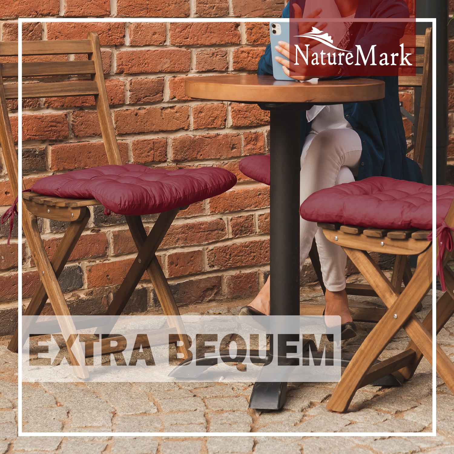NatureMark 4er Set Stuhlkissen mit Bändern 40x40 cm – Gefüllte Sitzkissen, Outdoor & Indoor