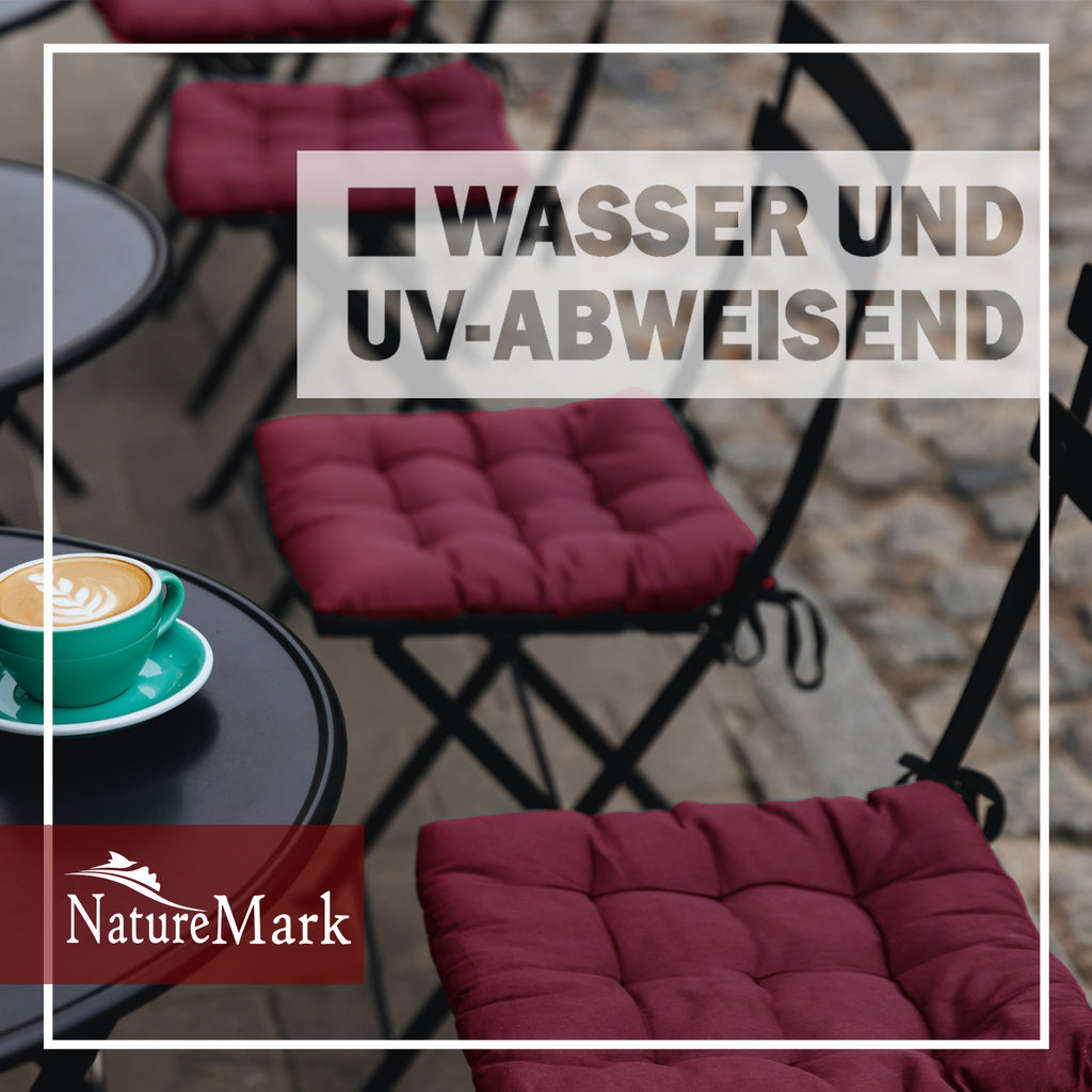 NatureMark 4er Set Stuhlkissen mit Bändern 40x40 cm – Gefüllte Sitzkissen, Outdoor & Indoor