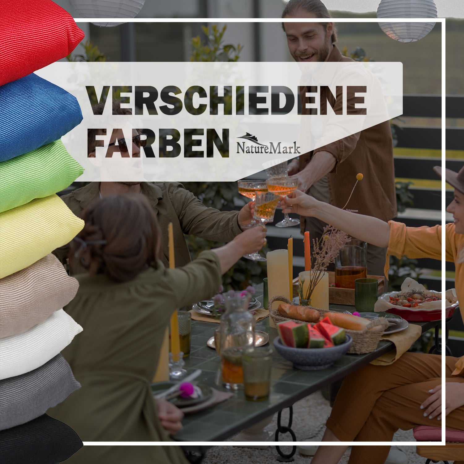 NatureMark 4er Set Stuhlkissen mit Bändern 40x40 cm – Gefüllte Sitzkissen, Outdoor & Indoor