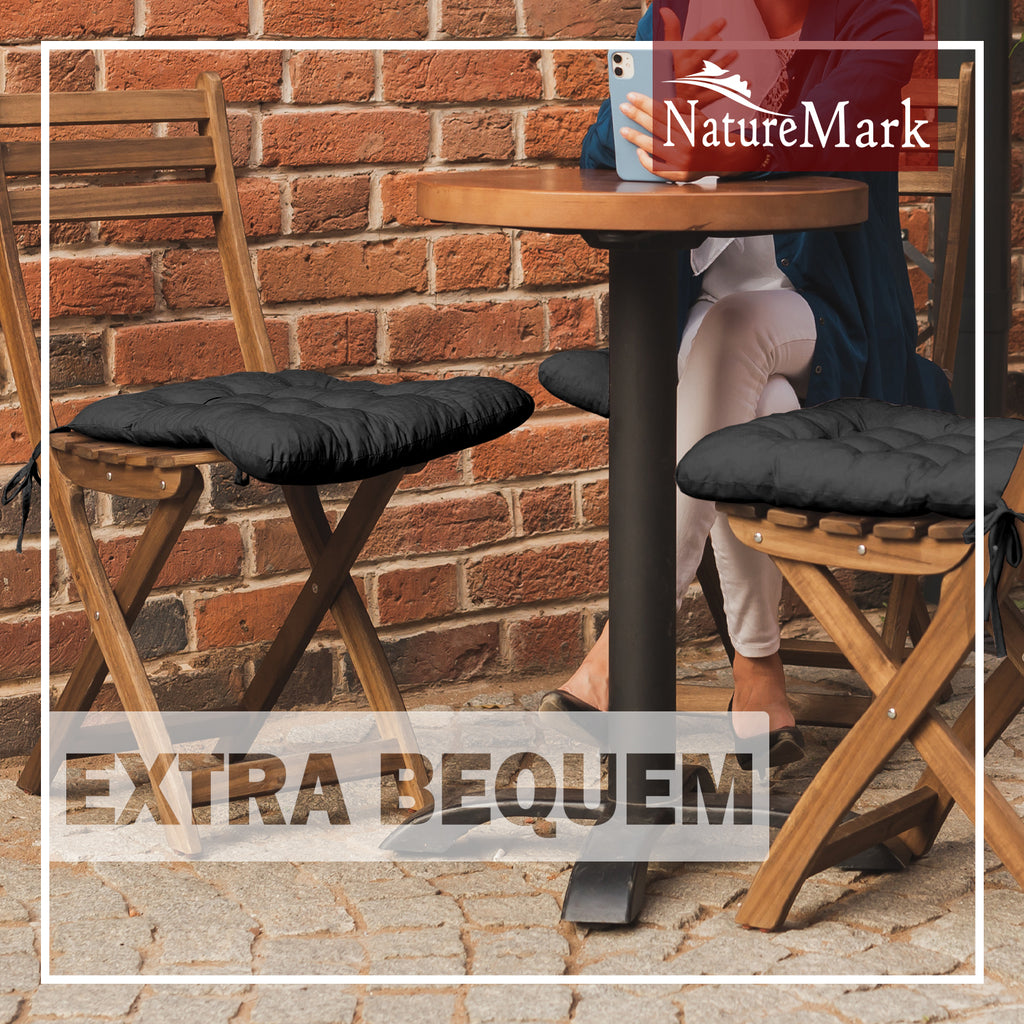 NatureMark 4er Set Stuhlkissen mit Bändern 40x40 cm – Gefüllte Sitzkissen, Outdoor & Indoor