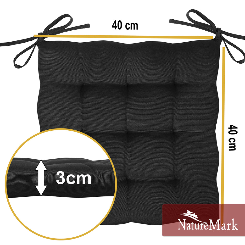NatureMark 4er Set Stuhlkissen mit Bändern 40x40 cm – Gefüllte Sitzkissen, Outdoor & Indoor