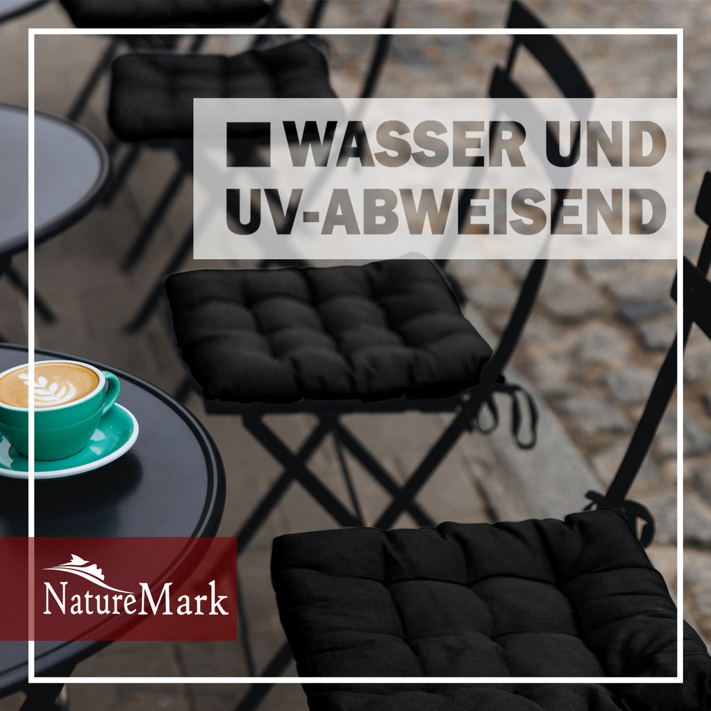 NatureMark 4er Set Stuhlkissen mit Bändern 40x40 cm – Gefüllte Sitzkissen, Outdoor & Indoor