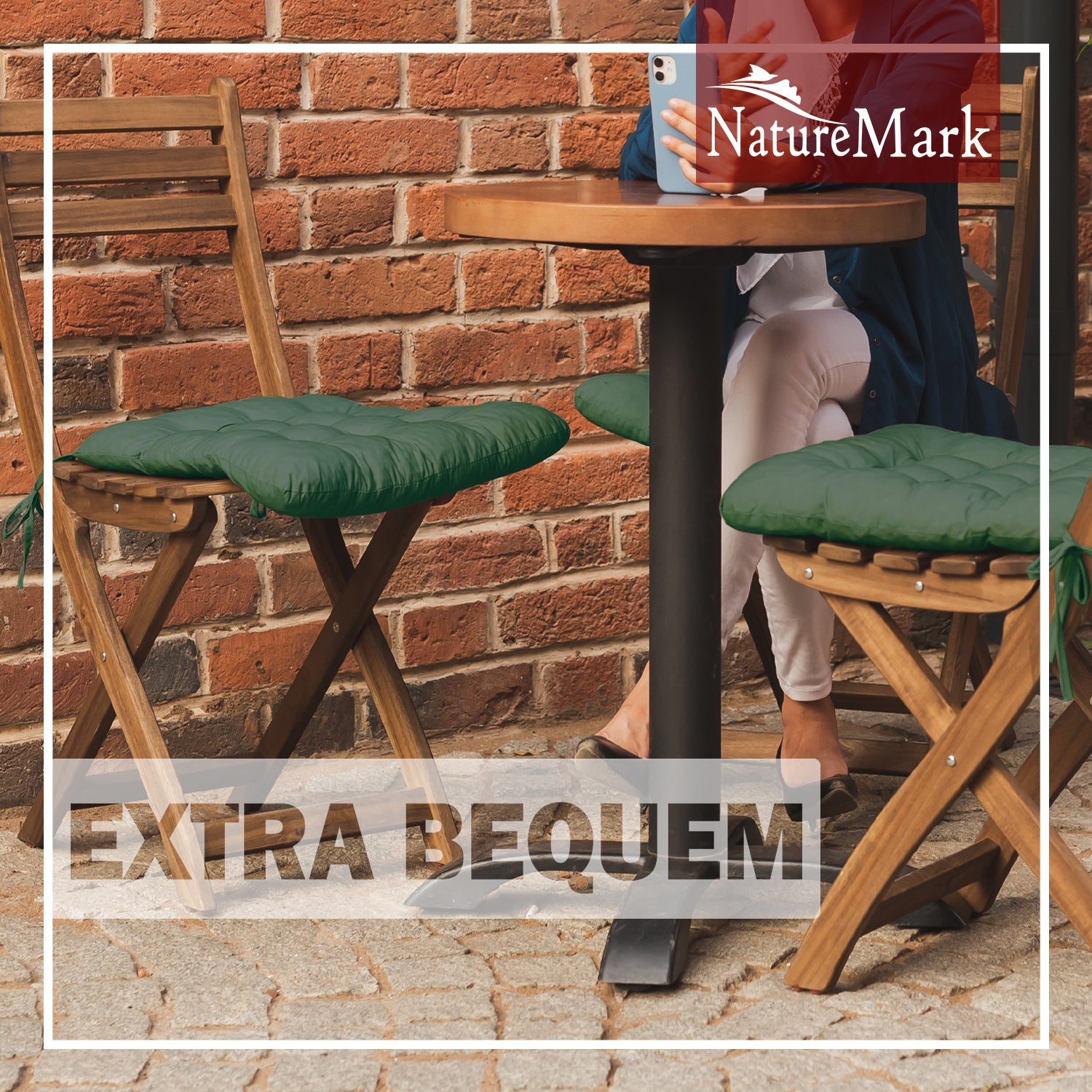 NatureMark 4er Set Stuhlkissen mit Bändern 40x40 cm – Gefüllte Sitzkissen, Outdoor & Indoor