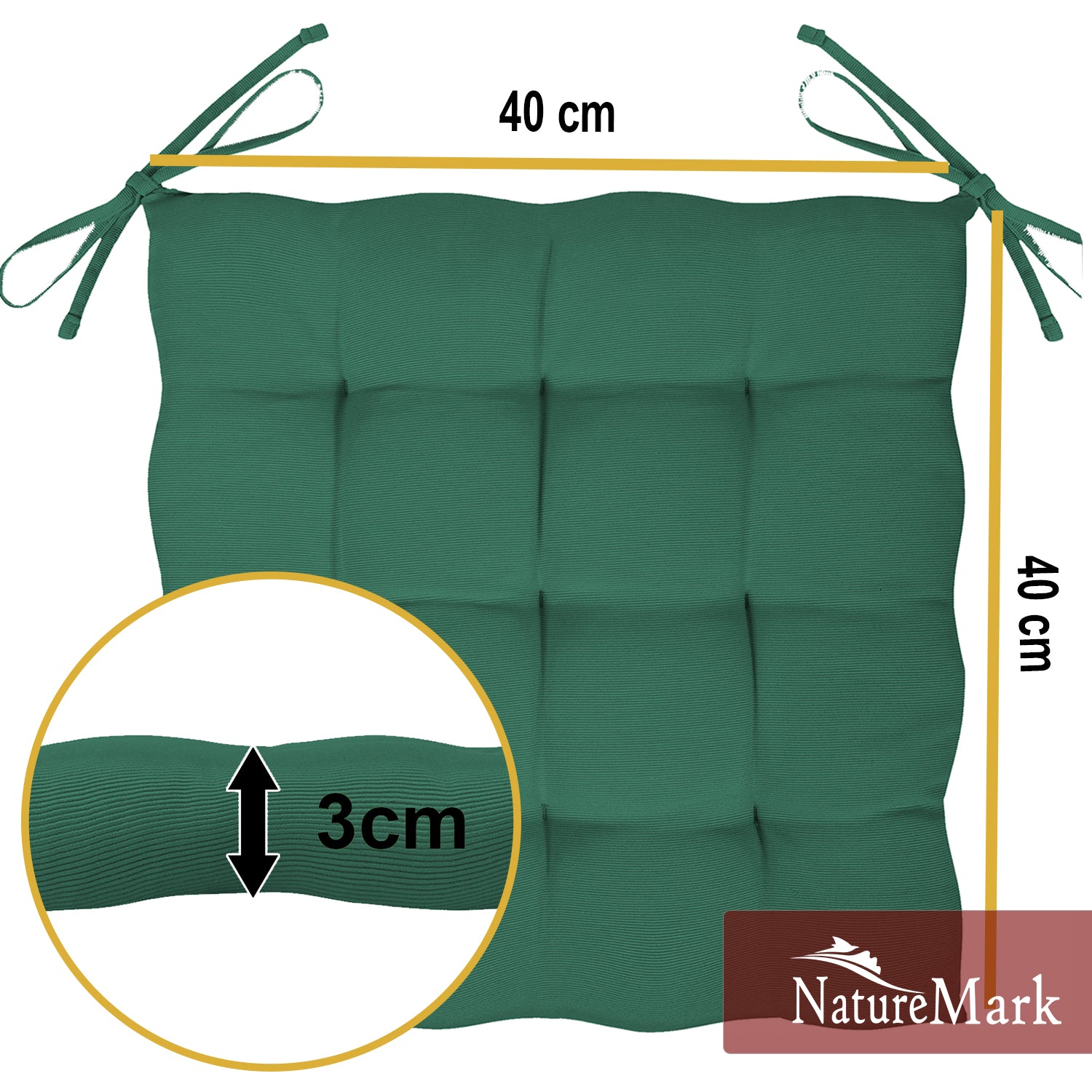 NatureMark 4er Set Stuhlkissen mit Bändern 40x40 cm – Gefüllte Sitzkissen, Outdoor & Indoor