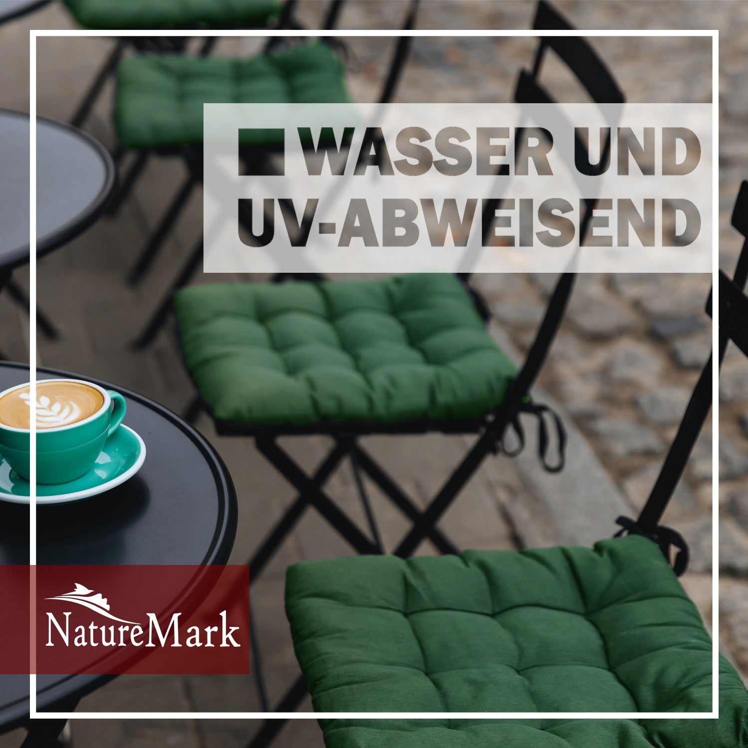 NatureMark 4er Set Stuhlkissen mit Bändern 40x40 cm – Gefüllte Sitzkissen, Outdoor & Indoor
