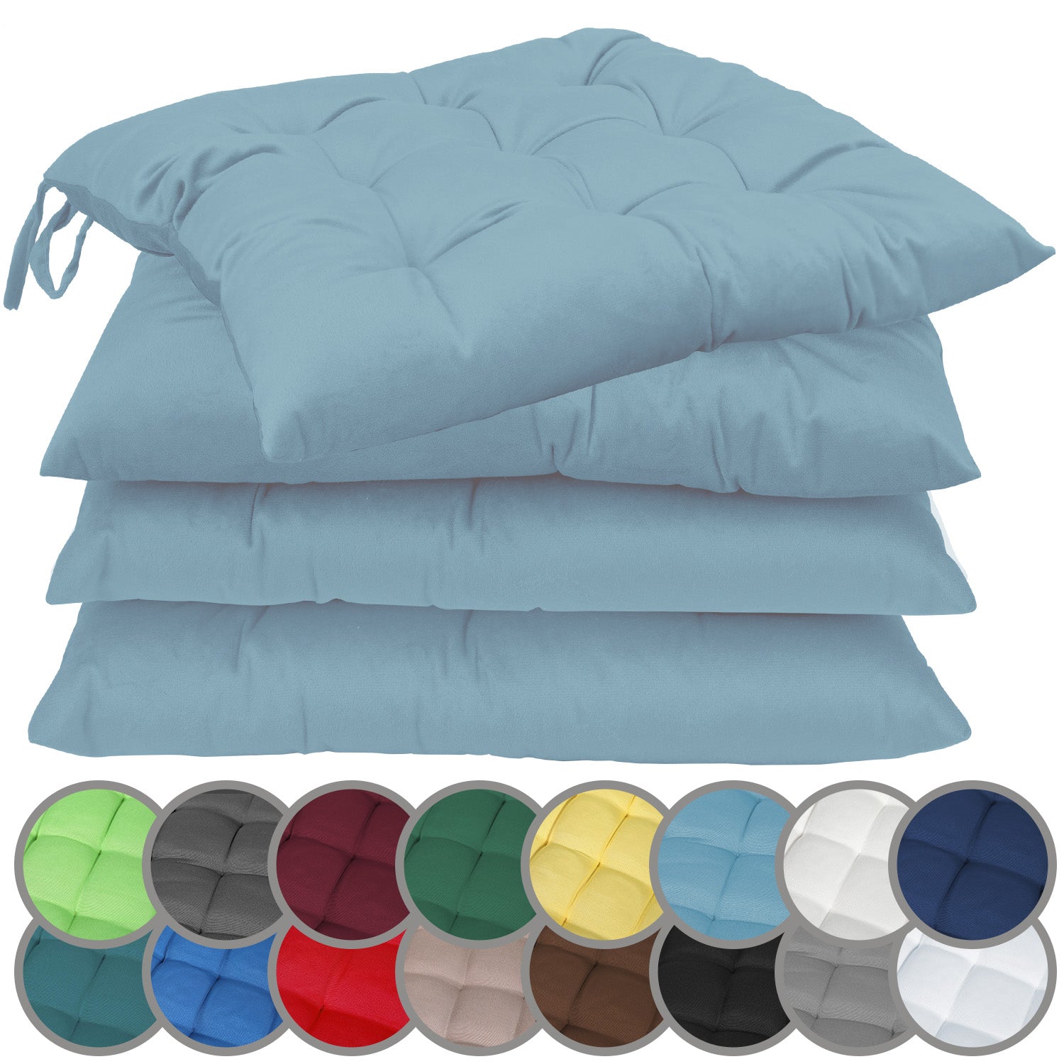 NatureMark 4er Set Stuhlkissen mit Bändern 40x40 cm – Gefüllte Sitzkissen, Outdoor & Indoor