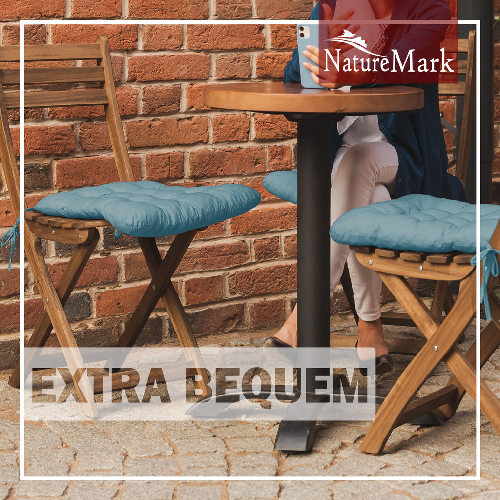 NatureMark 4er Set Stuhlkissen mit Bändern 40x40 cm – Gefüllte Sitzkissen, Outdoor & Indoor