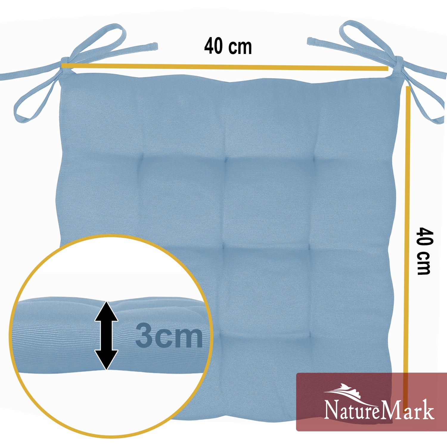 NatureMark 4er Set Stuhlkissen mit Bändern 40x40 cm – Gefüllte Sitzkissen, Outdoor & Indoor