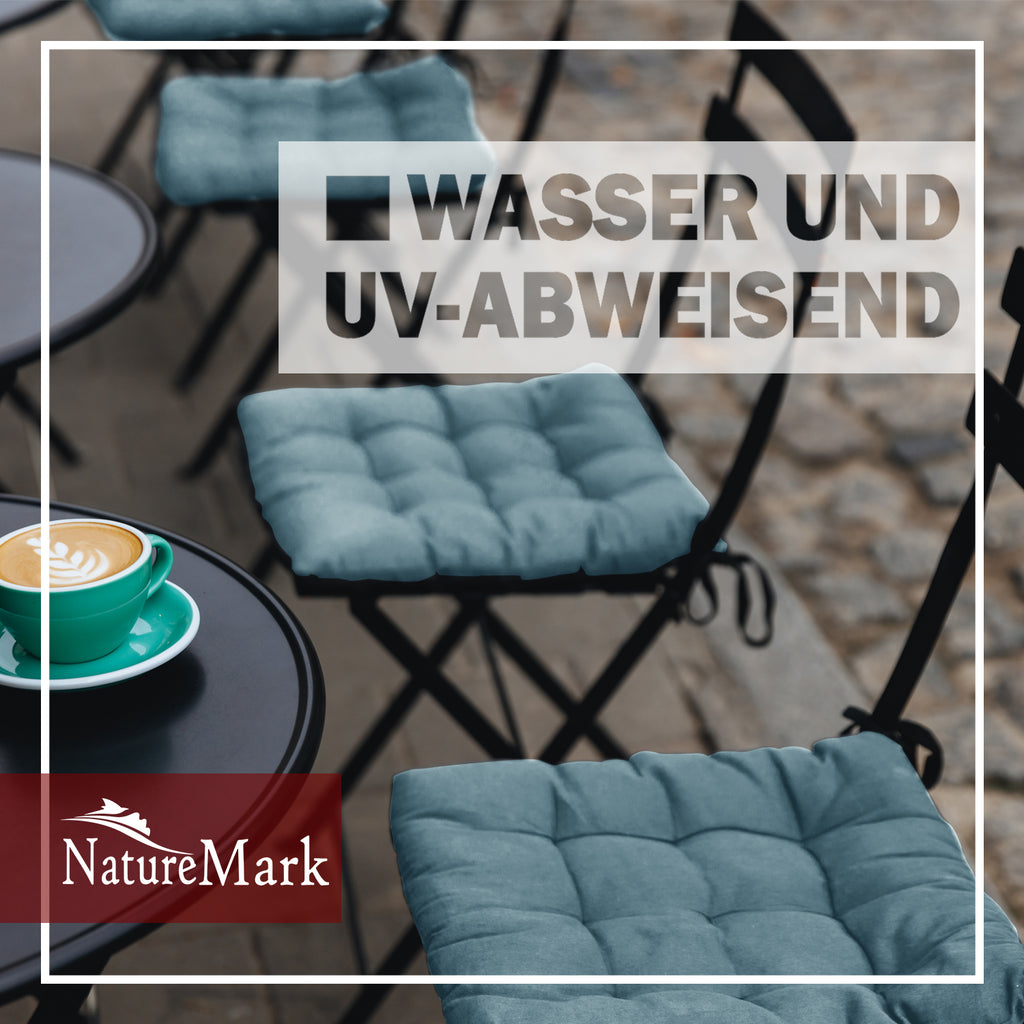 NatureMark 4er Set Stuhlkissen mit Bändern 40x40 cm – Gefüllte Sitzkissen, Outdoor & Indoor
