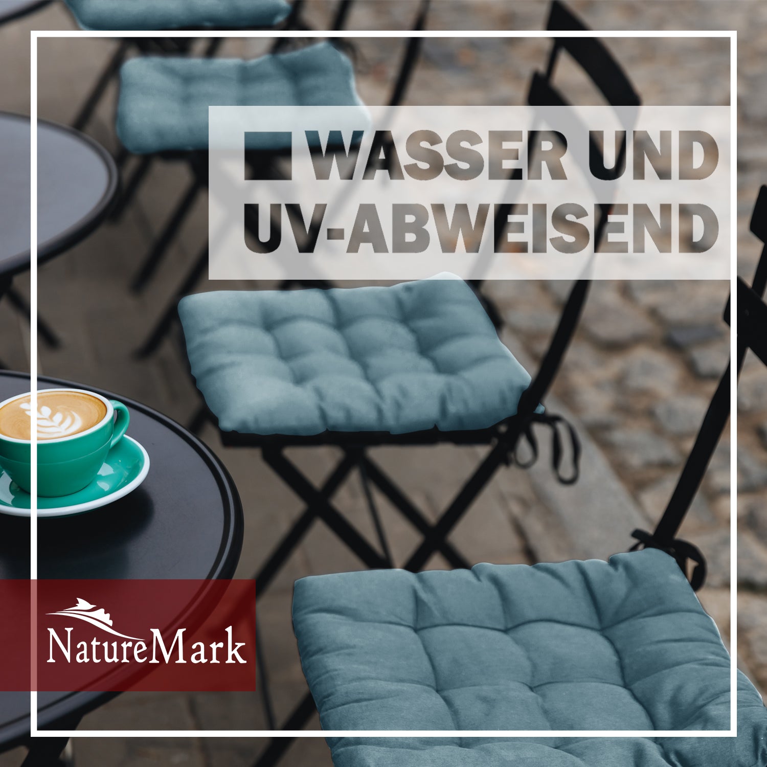 NatureMark 4er Set Stuhlkissen mit Bändern 40x40 cm – Gefüllte Sitzkissen, Outdoor & Indoor