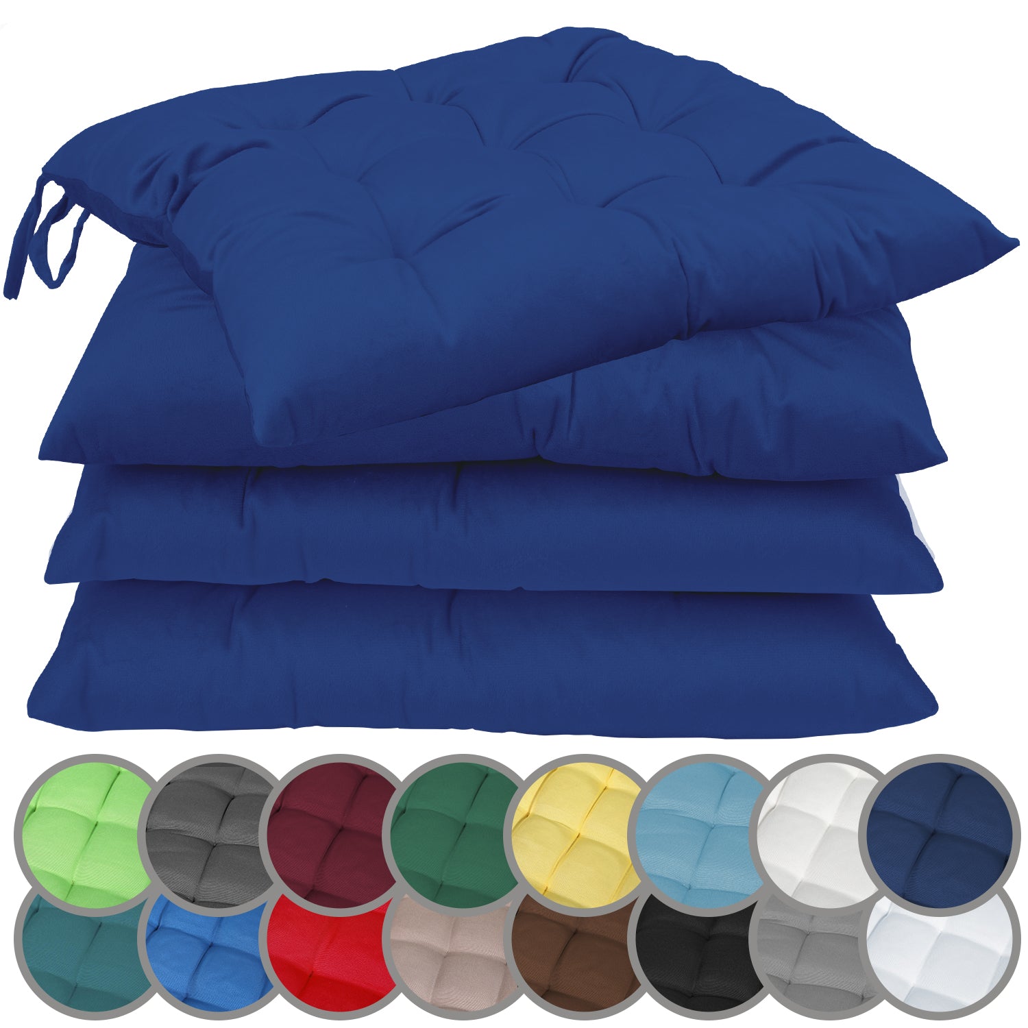 NatureMark 4er Set Stuhlkissen mit Bändern 40x40 cm – Gefüllte Sitzkissen, Outdoor & Indoor