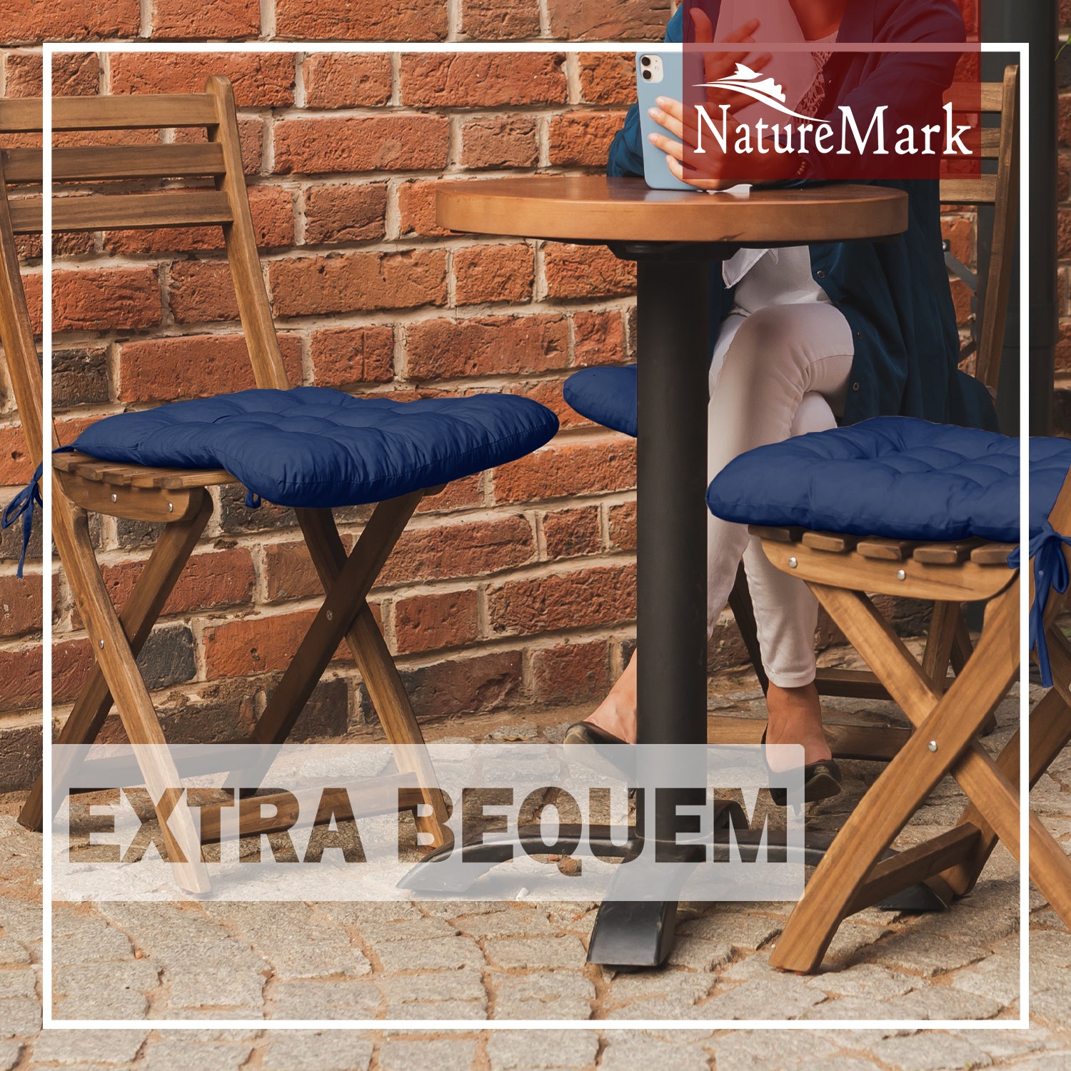 NatureMark 4er Set Stuhlkissen mit Bändern 40x40 cm – Gefüllte Sitzkissen, Outdoor & Indoor