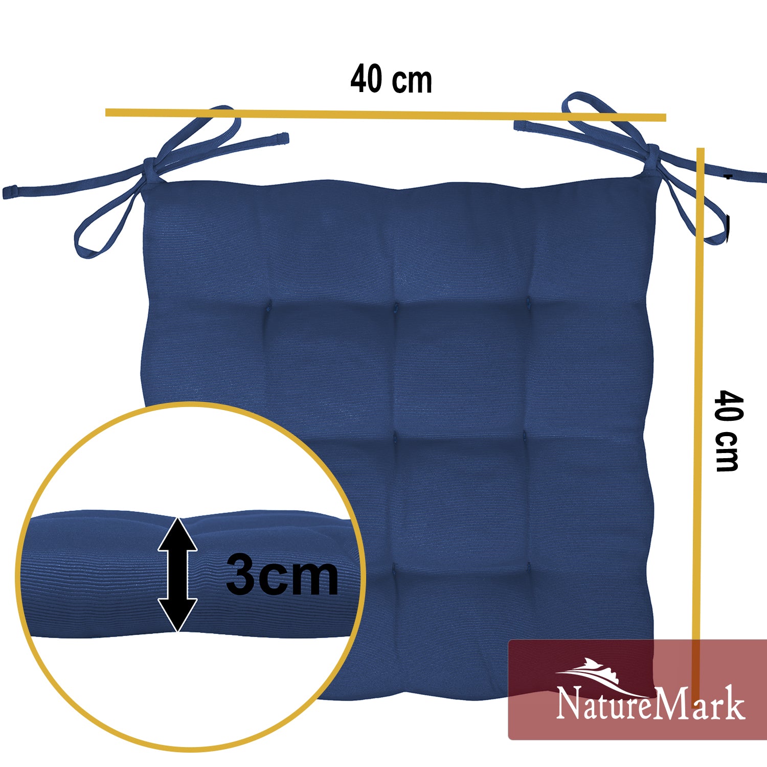 NatureMark 4er Set Stuhlkissen mit Bändern 40x40 cm – Gefüllte Sitzkissen, Outdoor & Indoor