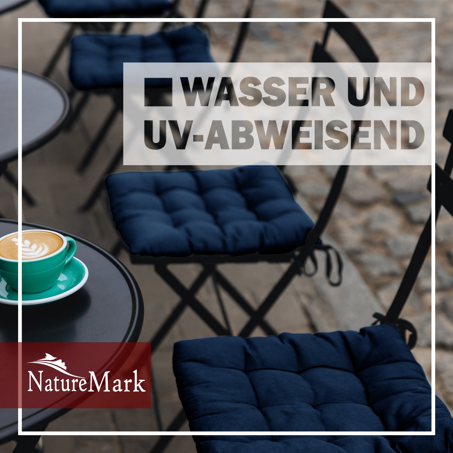 NatureMark 4er Set Stuhlkissen mit Bändern 40x40 cm – Gefüllte Sitzkissen, Outdoor & Indoor