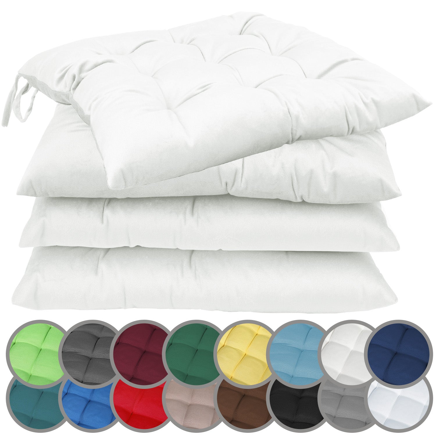 NatureMark 4er Set Stuhlkissen mit Bändern 40x40 cm – Gefüllte Sitzkissen, Outdoor & Indoor