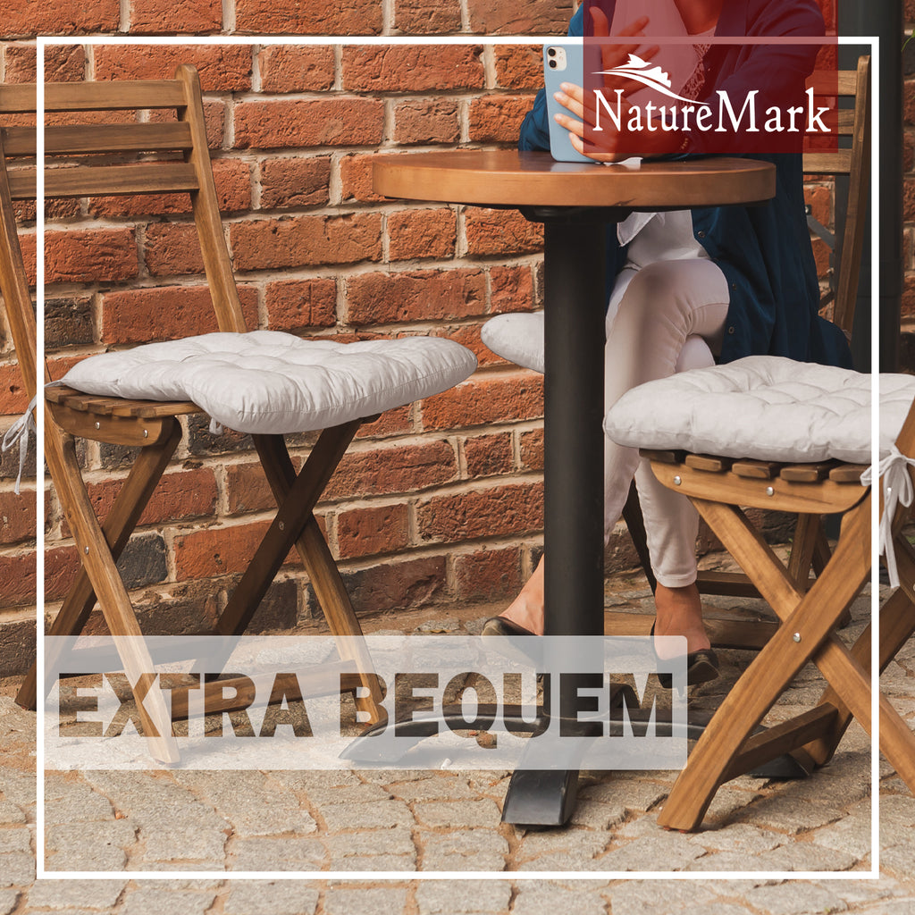 NatureMark 4er Set Stuhlkissen mit Bändern 40x40 cm – Gefüllte Sitzkissen, Outdoor & Indoor