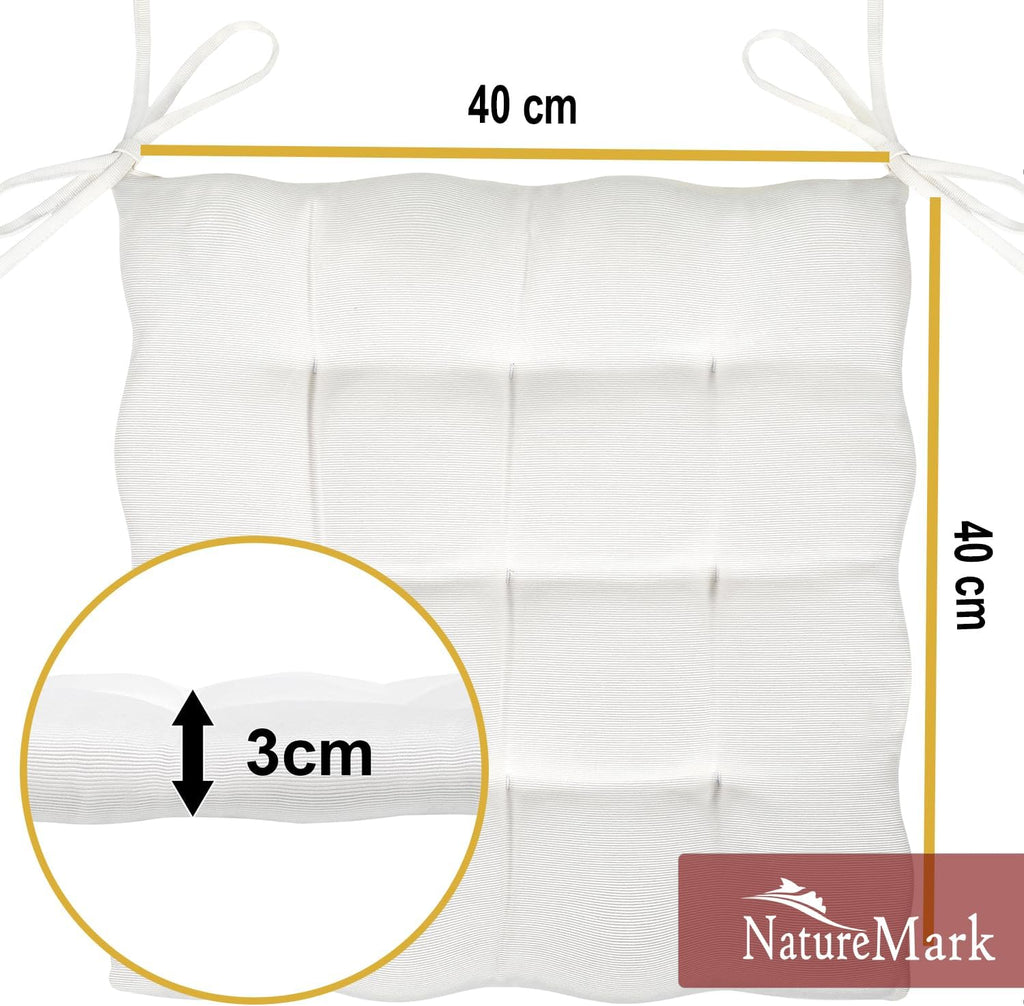 NatureMark 4er Set Stuhlkissen mit Bändern 40x40 cm – Gefüllte Sitzkissen, Outdoor & Indoor