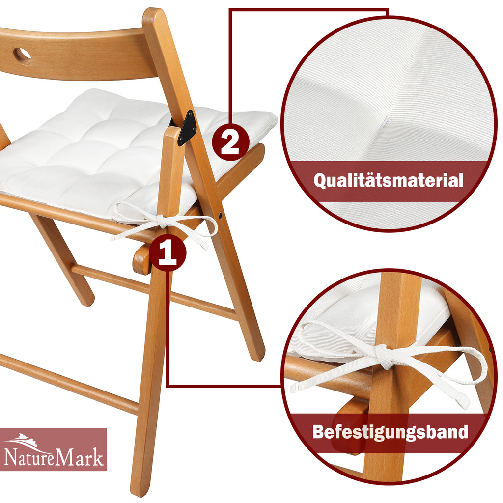 NatureMark 4er Set Stuhlkissen mit Bändern 40x40 cm – Gefüllte Sitzkissen, Outdoor & Indoor