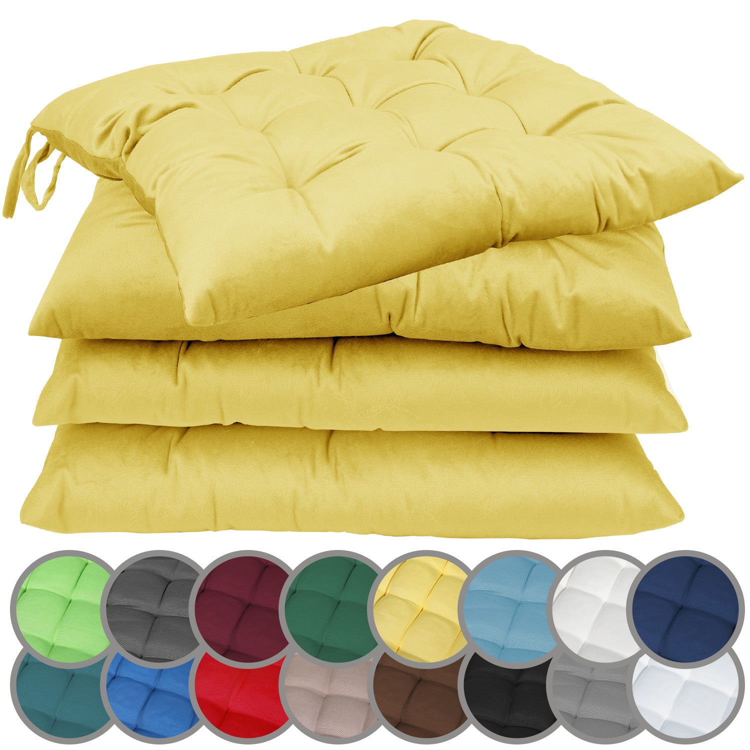 NatureMark 4er Set Stuhlkissen mit Bändern 40x40 cm – Gefüllte Sitzkissen, Outdoor & Indoor