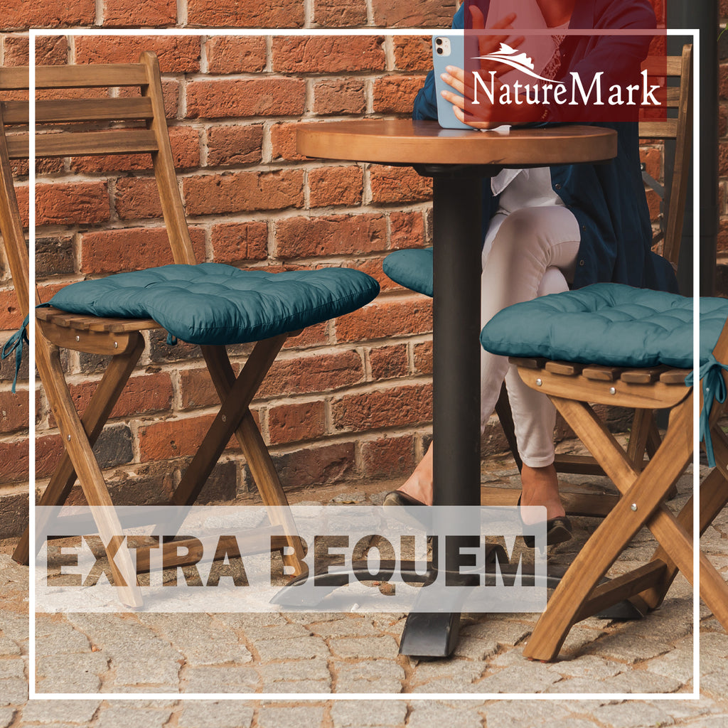 NatureMark 4er Set Stuhlkissen mit Bändern 40x40 cm – Gefüllte Sitzkissen, Outdoor & Indoor