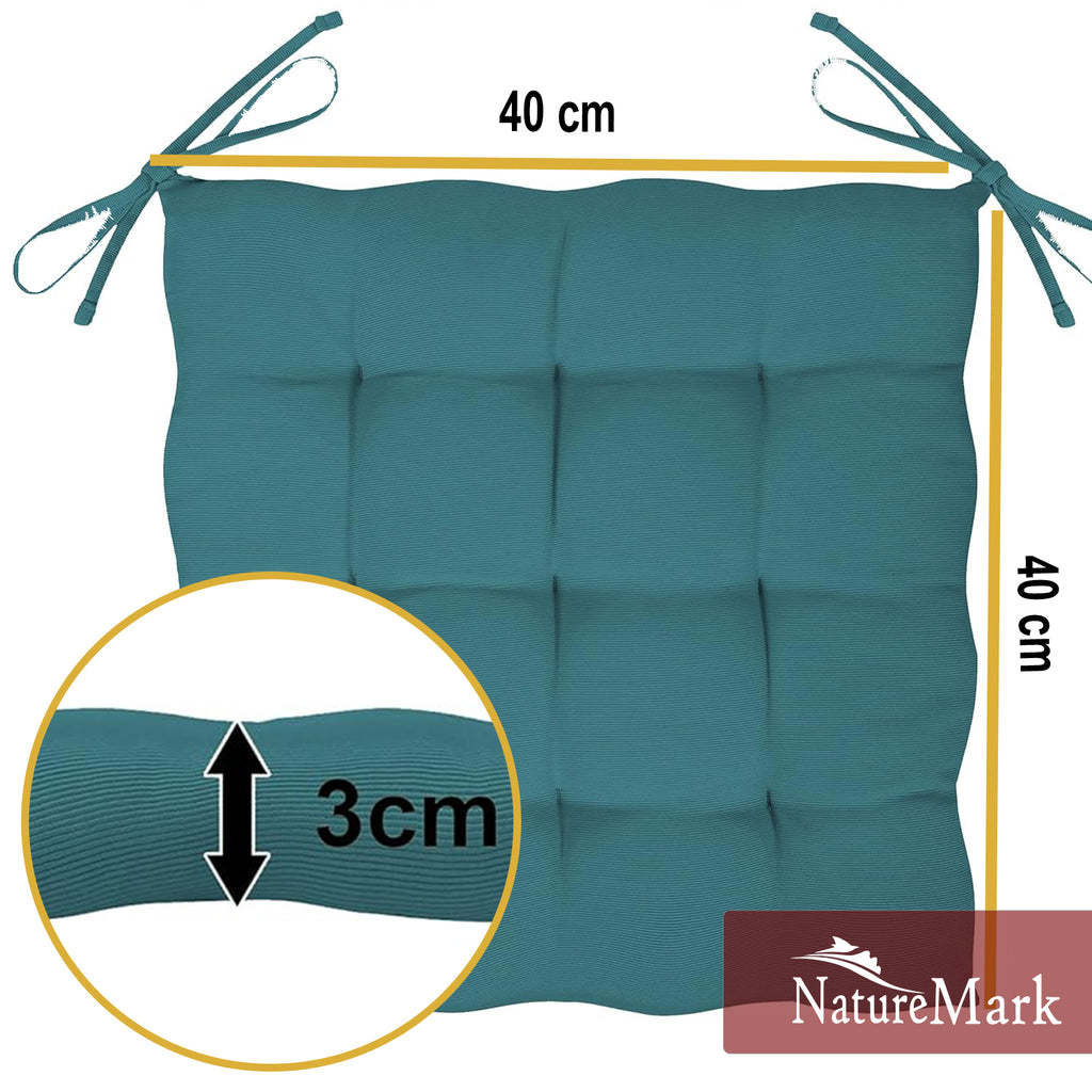 NatureMark 4er Set Stuhlkissen mit Bändern 40x40 cm – Gefüllte Sitzkissen, Outdoor & Indoor
