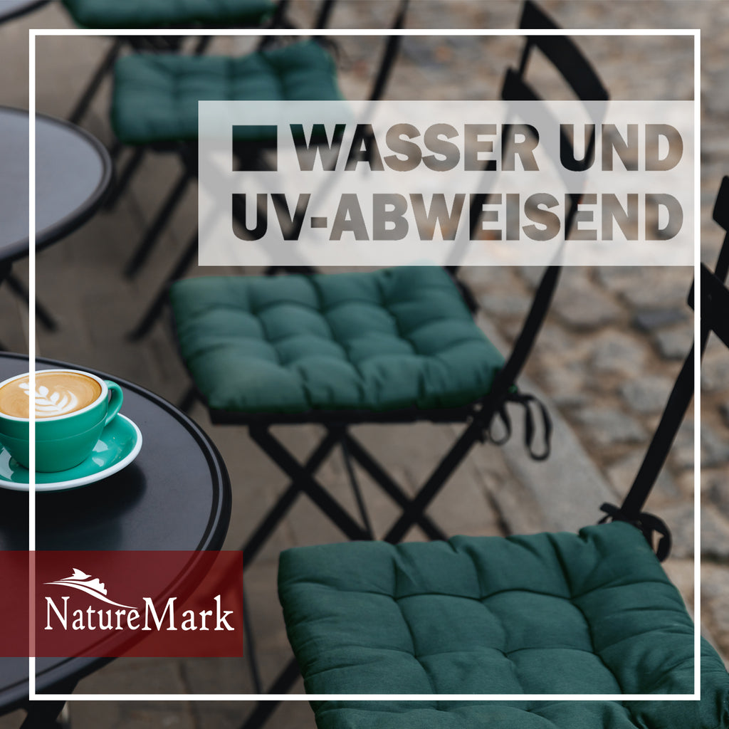 NatureMark 4er Set Stuhlkissen mit Bändern 40x40 cm – Gefüllte Sitzkissen, Outdoor & Indoor
