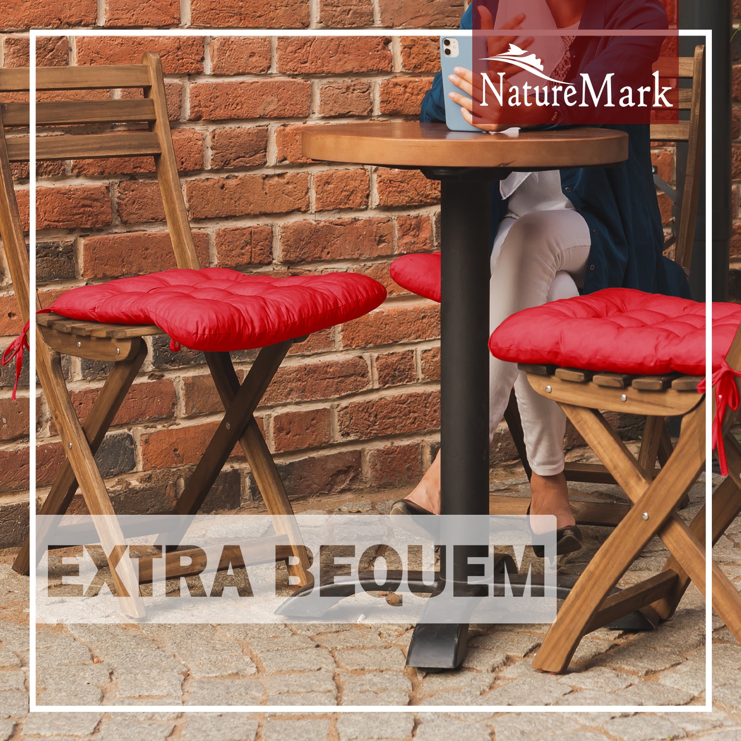 NatureMark 4er Set Stuhlkissen mit Bändern 40x40 cm – Gefüllte Sitzkissen, Outdoor & Indoor