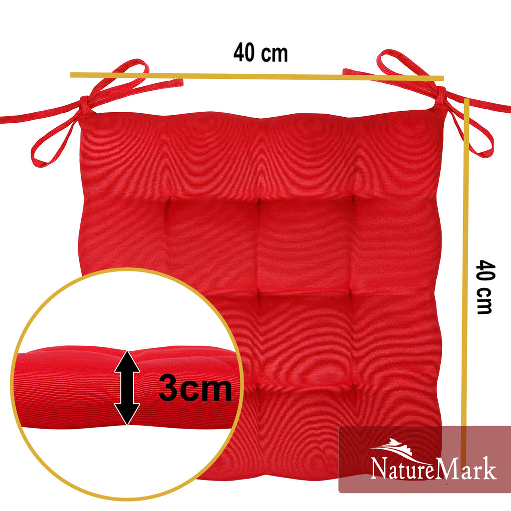 NatureMark 4er Set Stuhlkissen mit Bändern 40x40 cm – Gefüllte Sitzkissen, Outdoor & Indoor