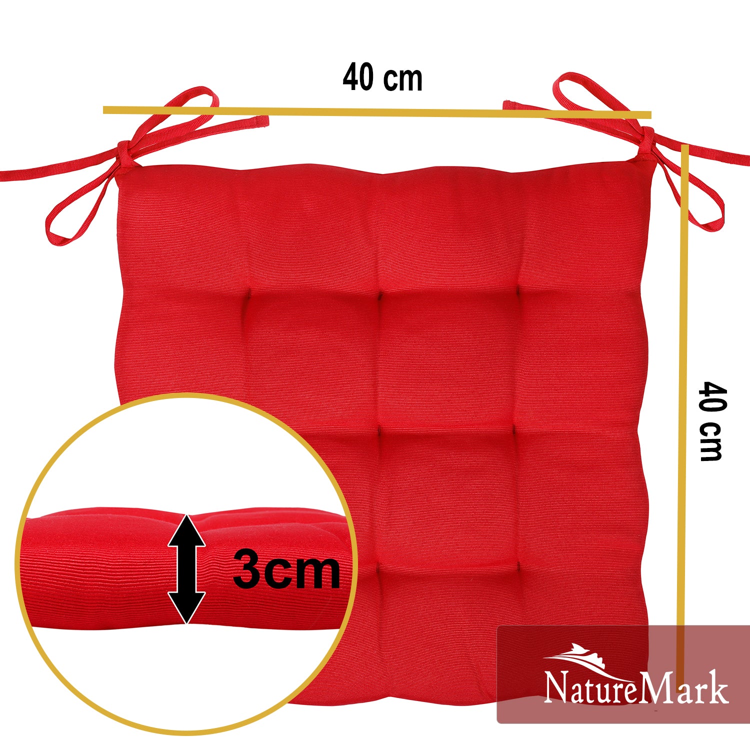 NatureMark 4er Set Stuhlkissen mit Bändern 40x40 cm – Gefüllte Sitzkissen, Outdoor & Indoor