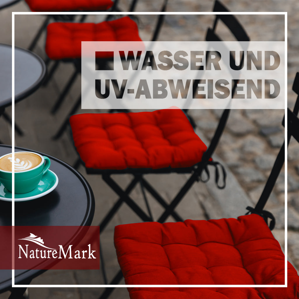 NatureMark 4er Set Stuhlkissen mit Bändern 40x40 cm – Gefüllte Sitzkissen, Outdoor & Indoor