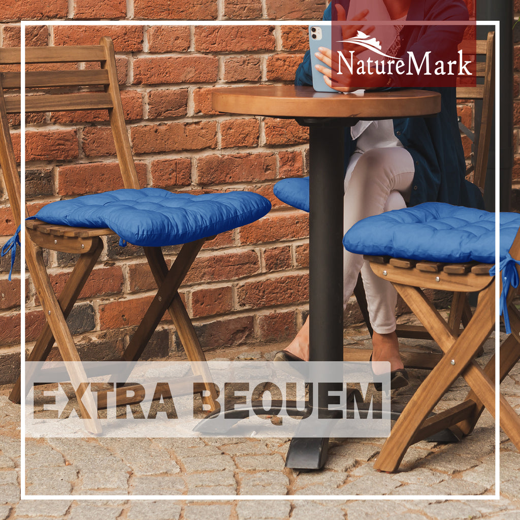 NatureMark 4er Set Stuhlkissen mit Bändern 40x40 cm – Gefüllte Sitzkissen, Outdoor & Indoor