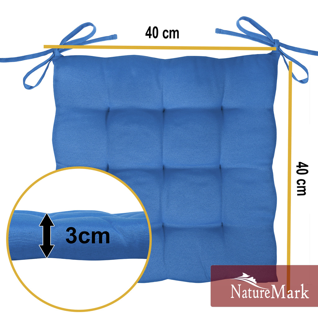 NatureMark 4er Set Stuhlkissen mit Bändern 40x40 cm – Gefüllte Sitzkissen, Outdoor & Indoor
