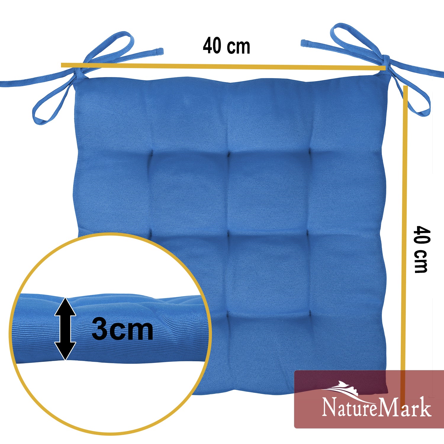 NatureMark 4er Set Stuhlkissen mit Bändern 40x40 cm – Gefüllte Sitzkissen, Outdoor & Indoor