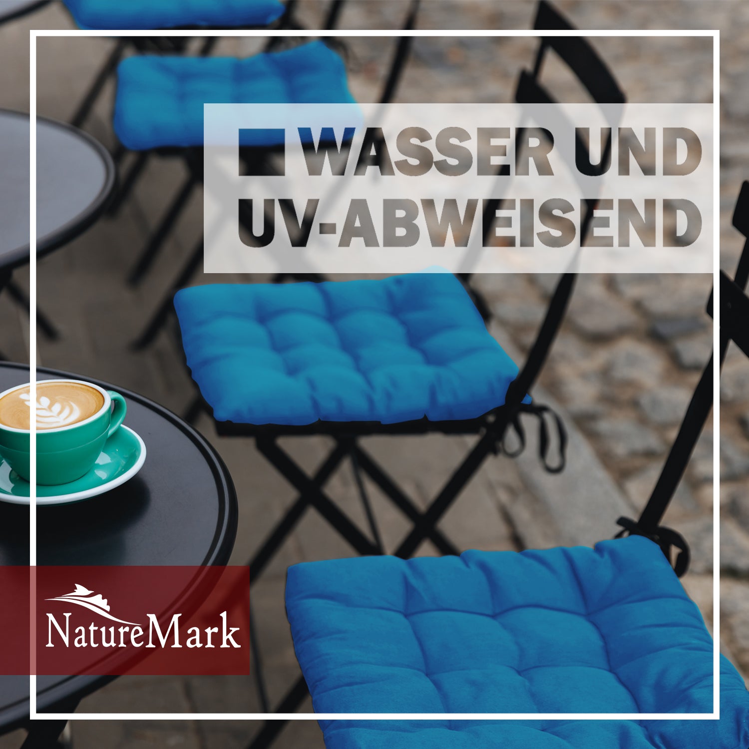 NatureMark 4er Set Stuhlkissen mit Bändern 40x40 cm – Gefüllte Sitzkissen, Outdoor & Indoor
