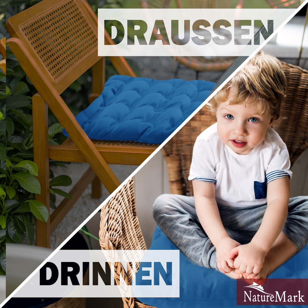 NatureMark 4er Set Stuhlkissen mit Bändern 40x40 cm – Gefüllte Sitzkissen, Outdoor & Indoor