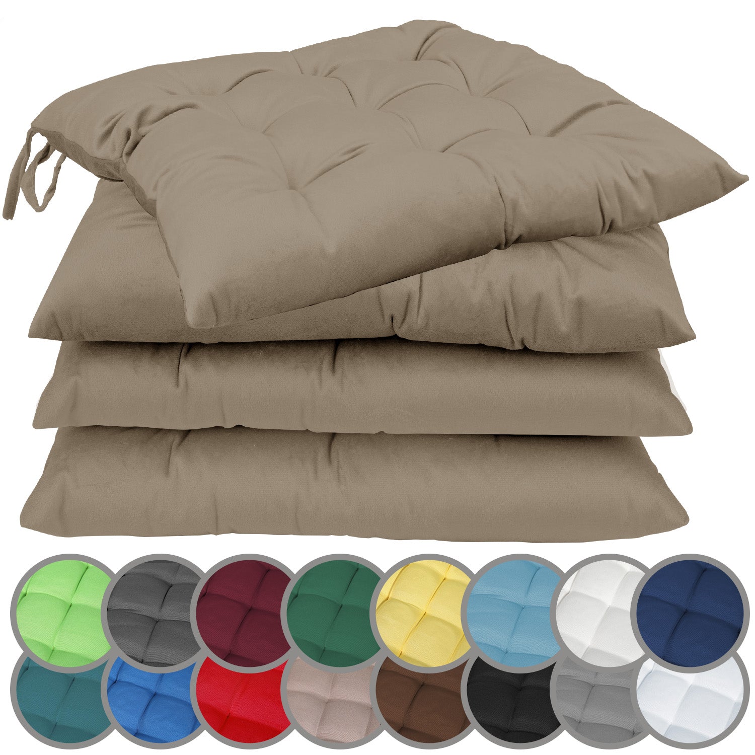 NatureMark 4er Set Stuhlkissen mit Bändern 40x40 cm – Gefüllte Sitzkissen, Outdoor & Indoor
