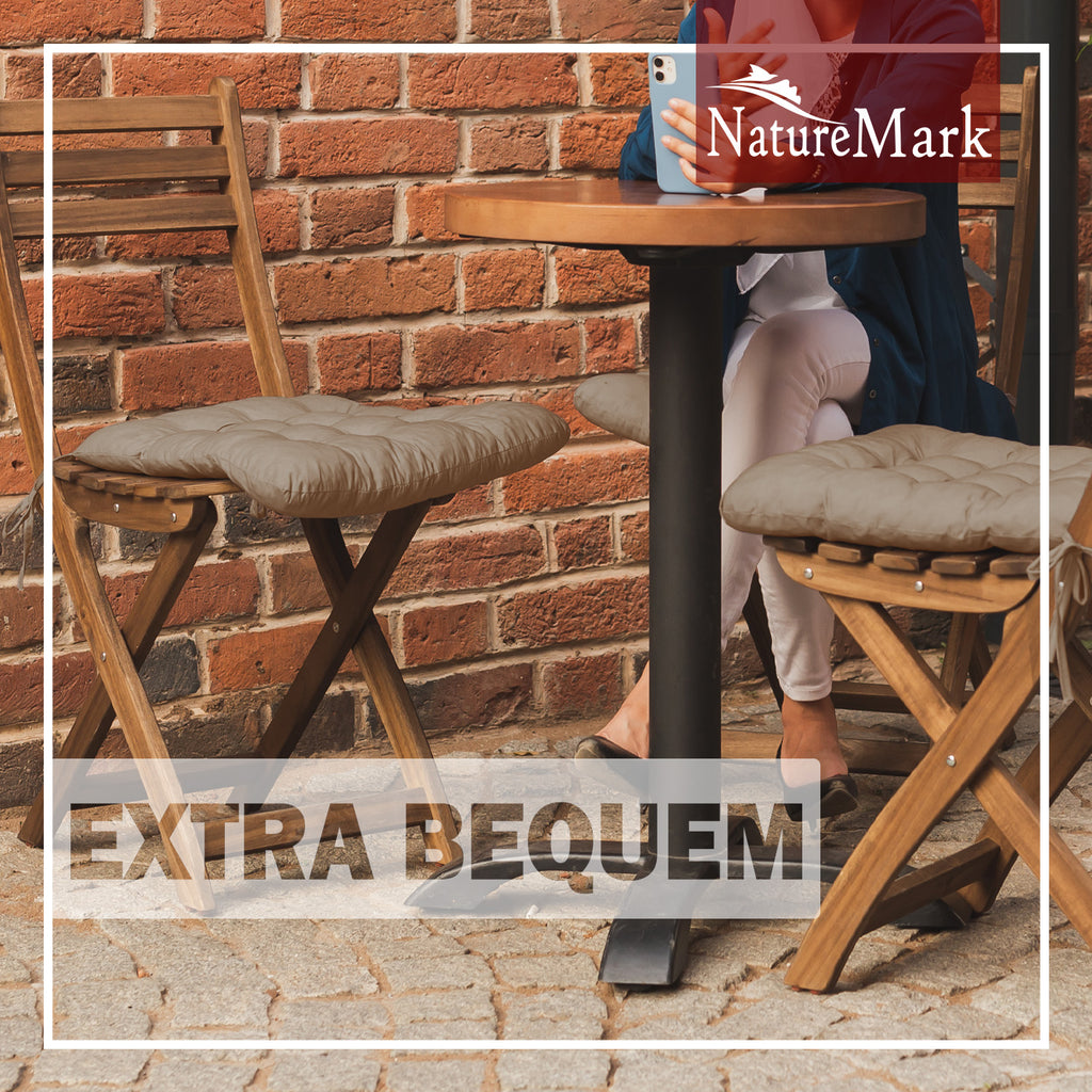 NatureMark 4er Set Stuhlkissen mit Bändern 40x40 cm – Gefüllte Sitzkissen, Outdoor & Indoor