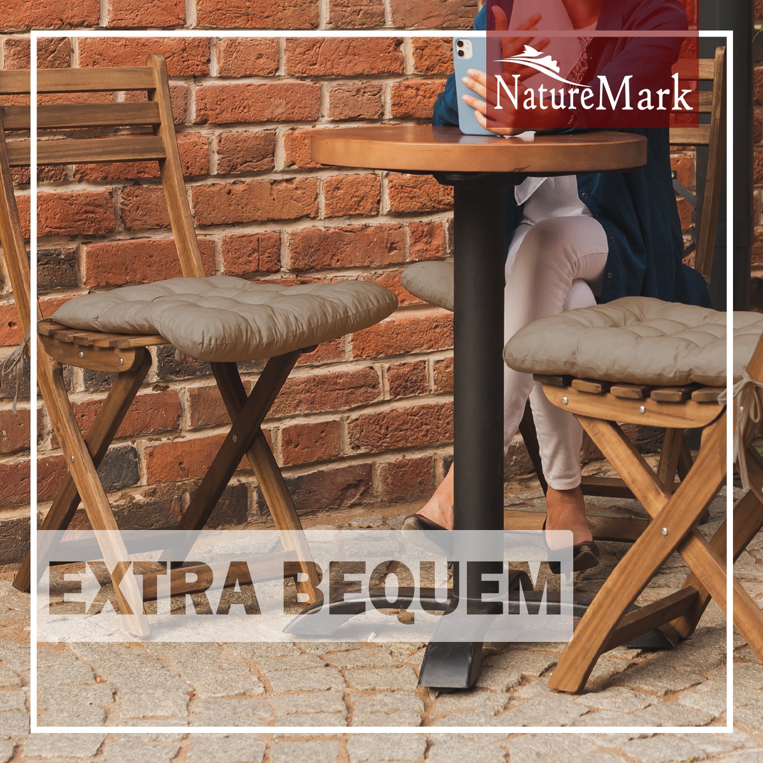 NatureMark 4er Set Stuhlkissen mit Bändern 40x40 cm – Gefüllte Sitzkissen, Outdoor & Indoor