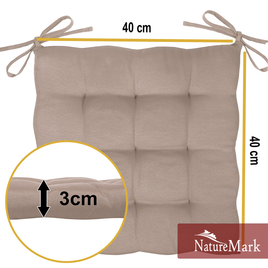 NatureMark 4er Set Stuhlkissen mit Bändern 40x40 cm – Gefüllte Sitzkissen, Outdoor & Indoor