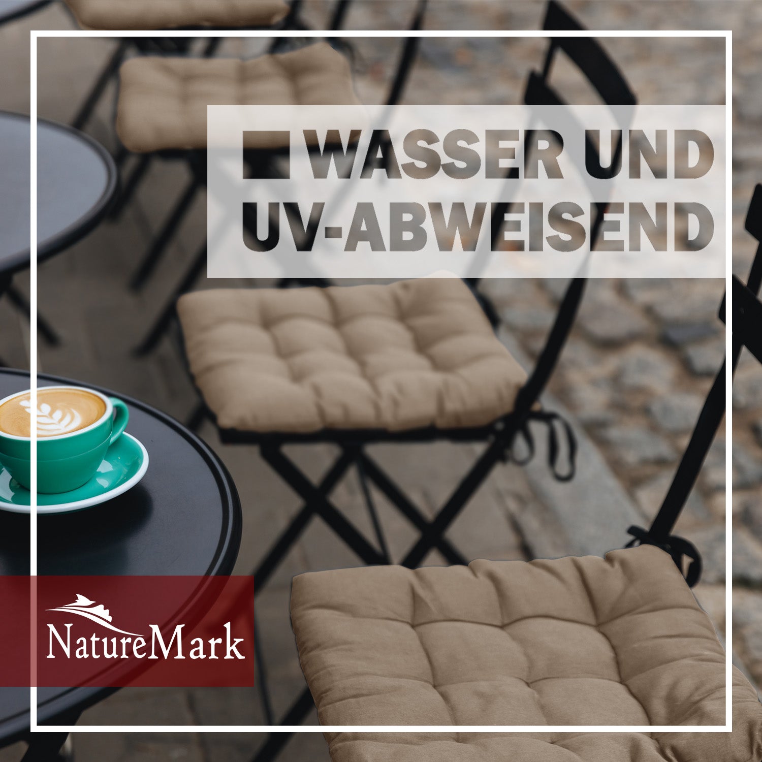 NatureMark 4er Set Stuhlkissen mit Bändern 40x40 cm – Gefüllte Sitzkissen, Outdoor & Indoor