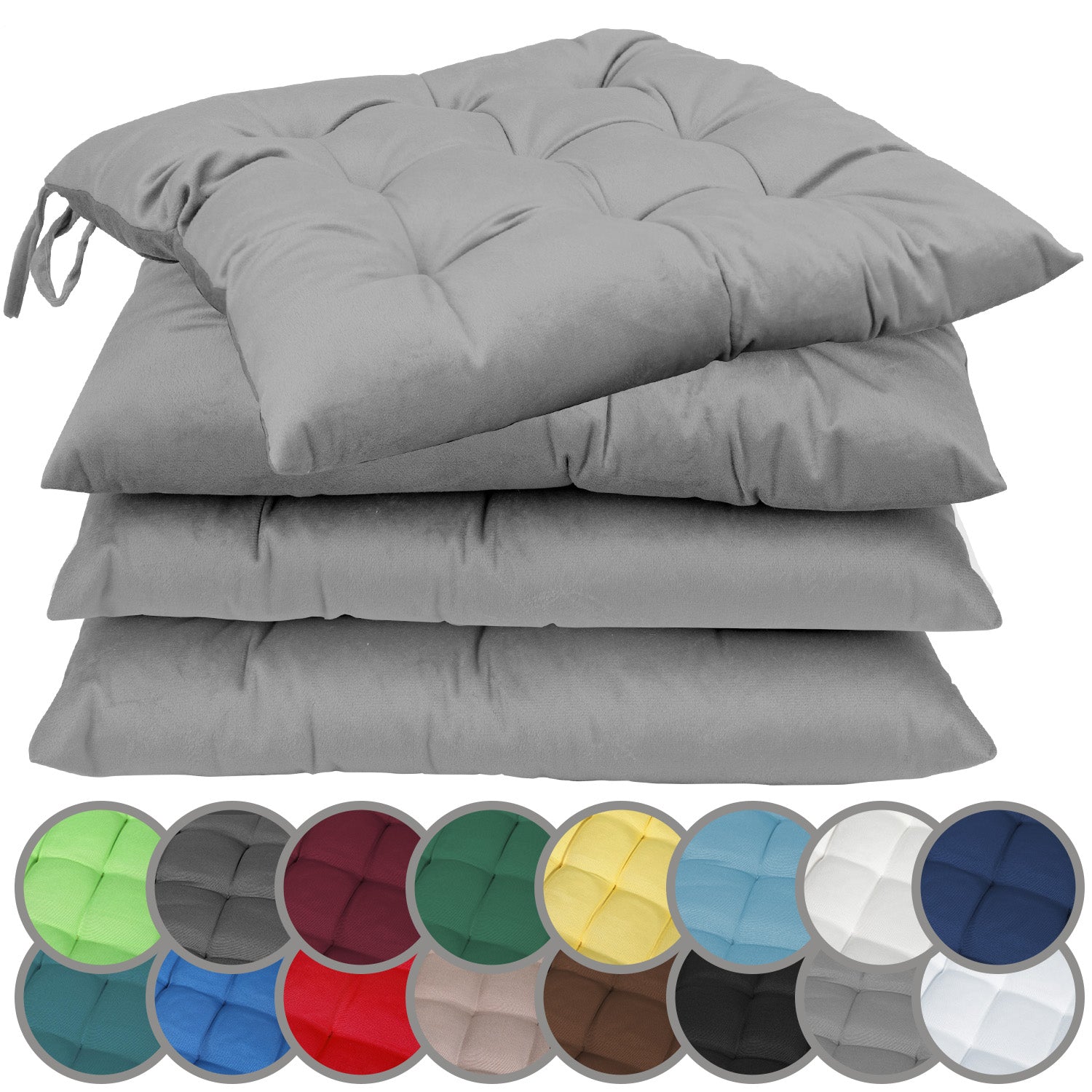 NatureMark 4er Set Stuhlkissen mit Bändern 40x40 cm – Gefüllte Sitzkissen, Outdoor & Indoor