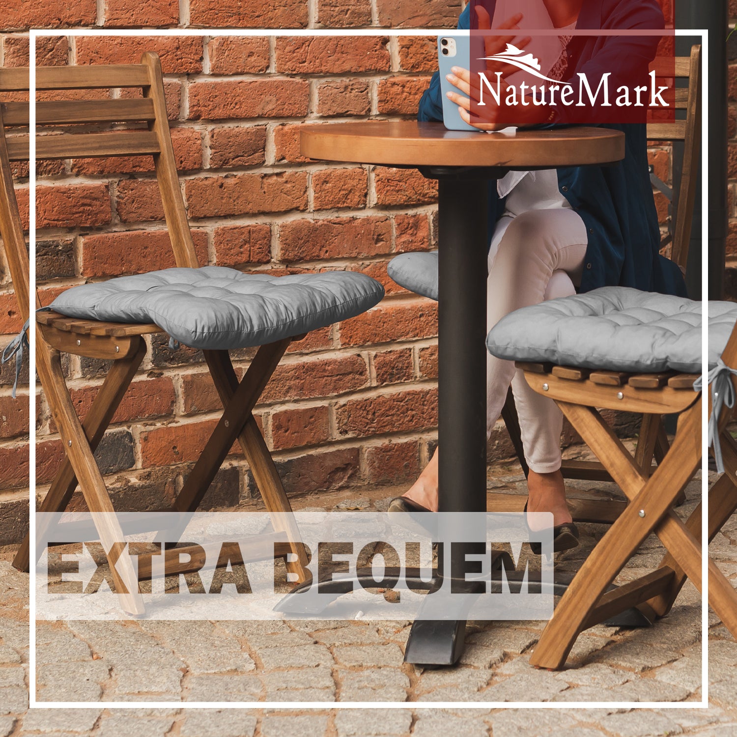 NatureMark 4er Set Stuhlkissen mit Bändern 40x40 cm – Gefüllte Sitzkissen, Outdoor & Indoor