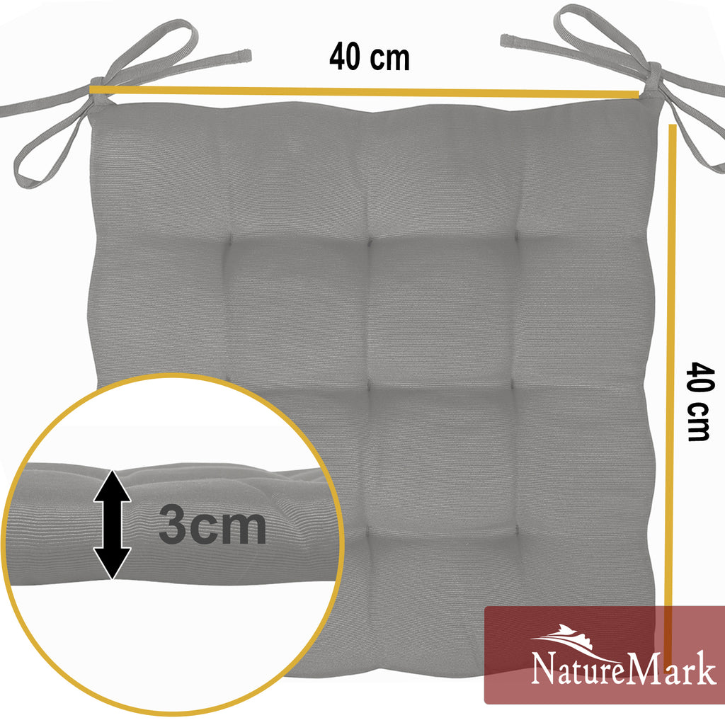 NatureMark 4er Set Stuhlkissen mit Bändern 40x40 cm – Gefüllte Sitzkissen, Outdoor & Indoor