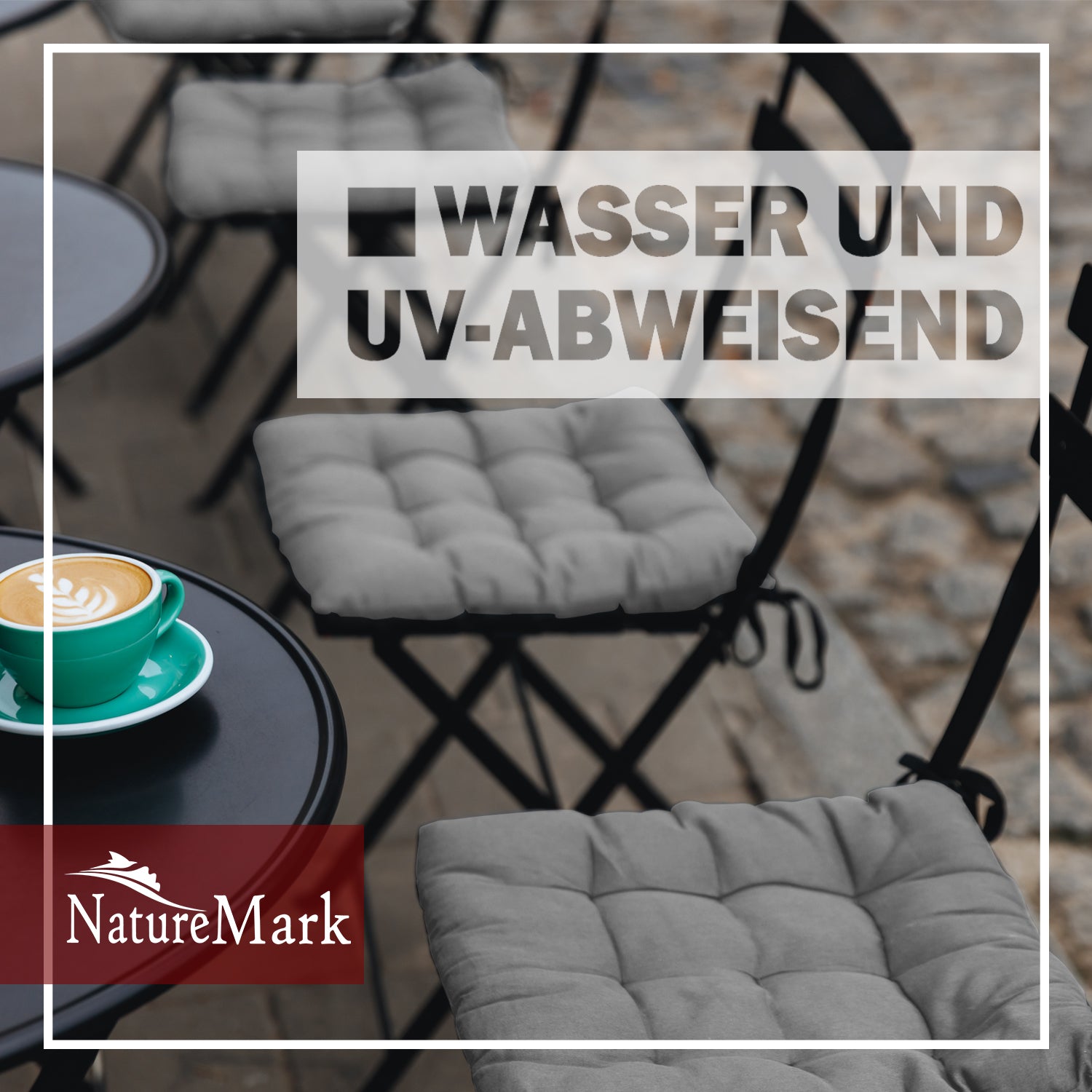 NatureMark 4er Set Stuhlkissen mit Bändern 40x40 cm – Gefüllte Sitzkissen, Outdoor & Indoor