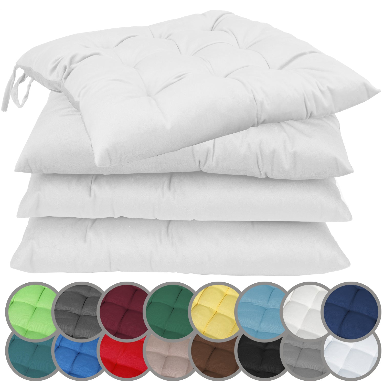 NatureMark 4er Set Stuhlkissen mit Bändern 40x40 cm – Gefüllte Sitzkissen, Outdoor & Indoor