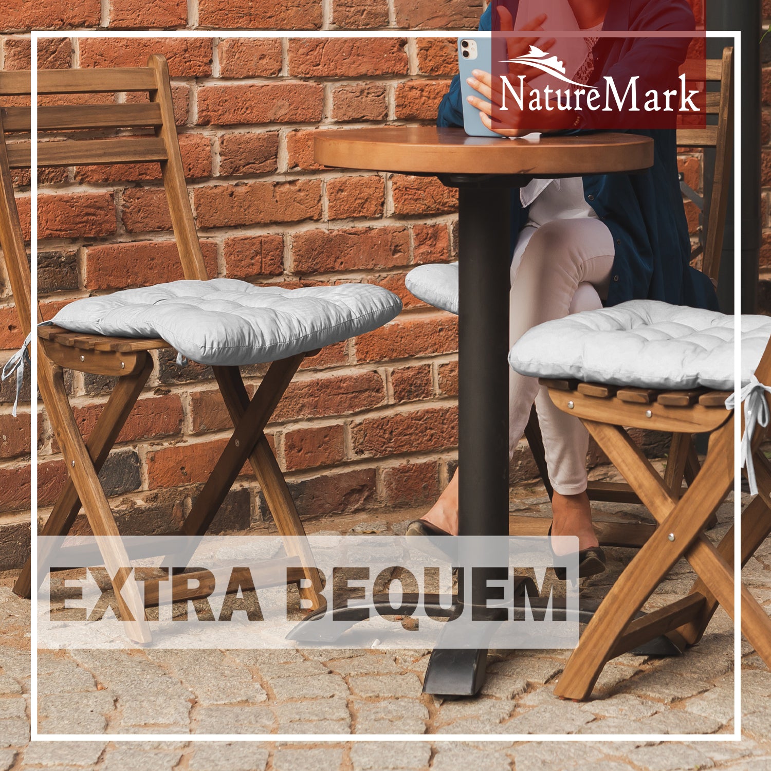NatureMark 4er Set Stuhlkissen mit Bändern 40x40 cm – Gefüllte Sitzkissen, Outdoor & Indoor