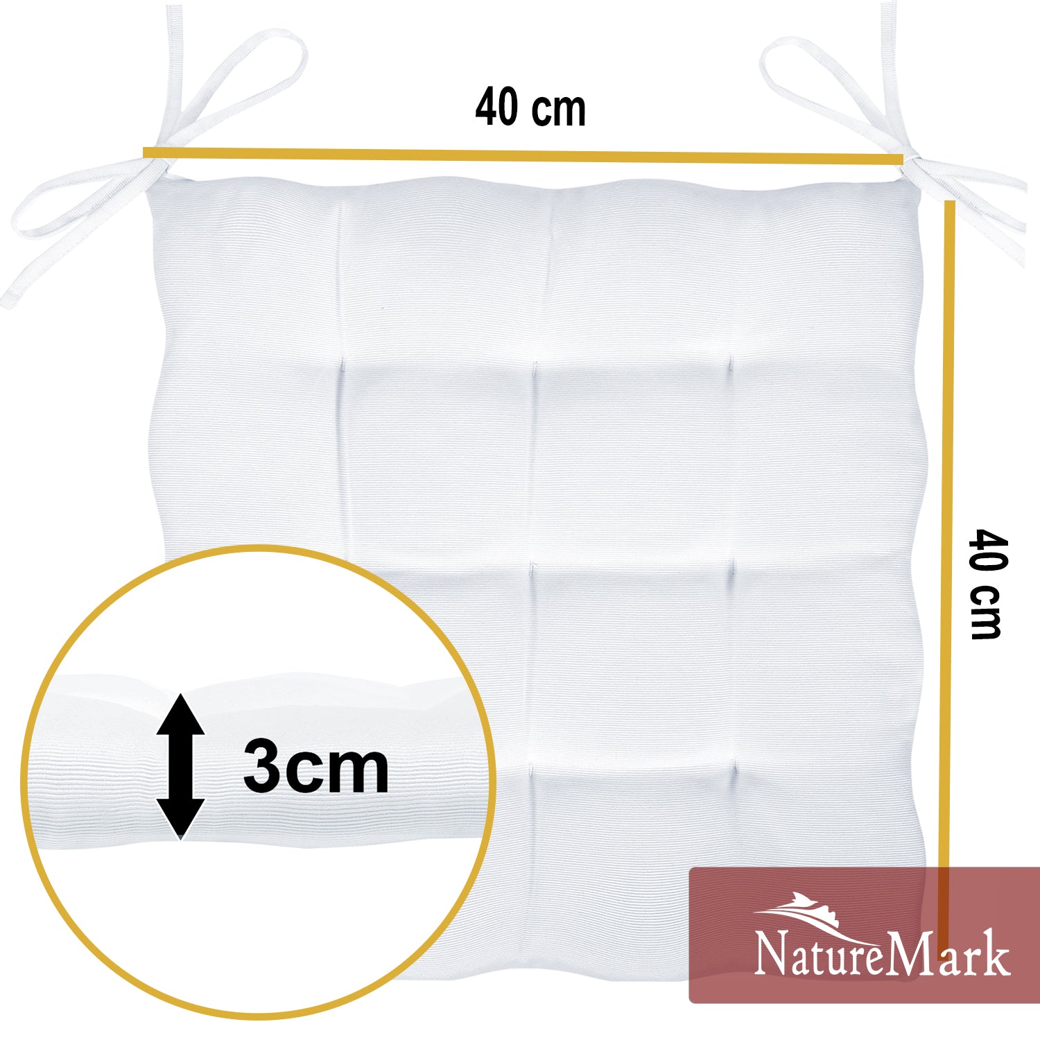 NatureMark 4er Set Stuhlkissen mit Bändern 40x40 cm – Gefüllte Sitzkissen, Outdoor & Indoor