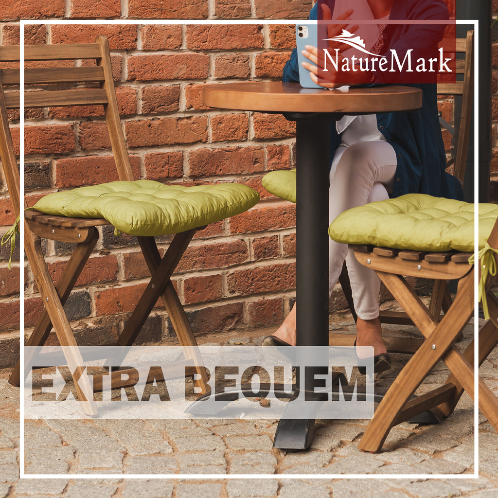 NatureMark 4er Set Stuhlkissen mit Bändern 40x40 cm – Gefüllte Sitzkissen, Outdoor & Indoor