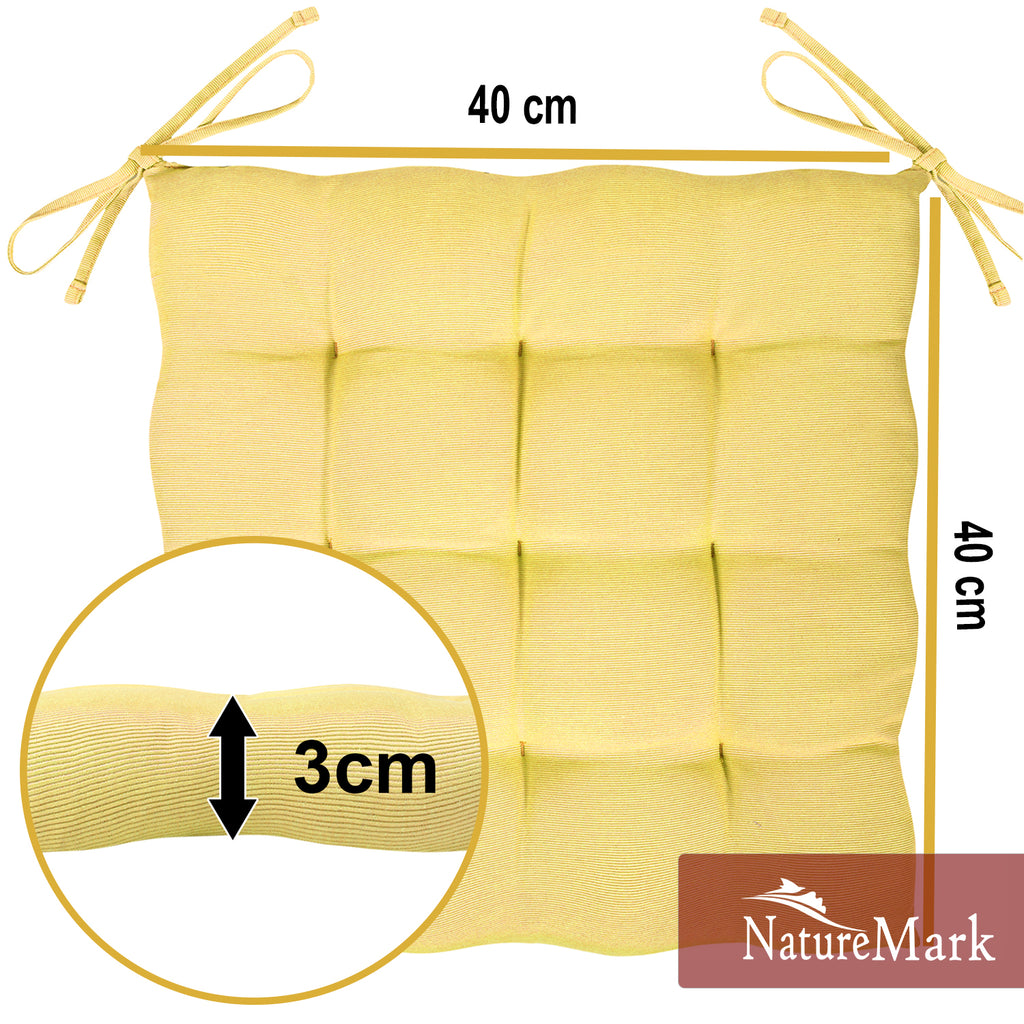 NatureMark 4er Set Stuhlkissen mit Bändern 40x40 cm – Gefüllte Sitzkissen, Outdoor & Indoor