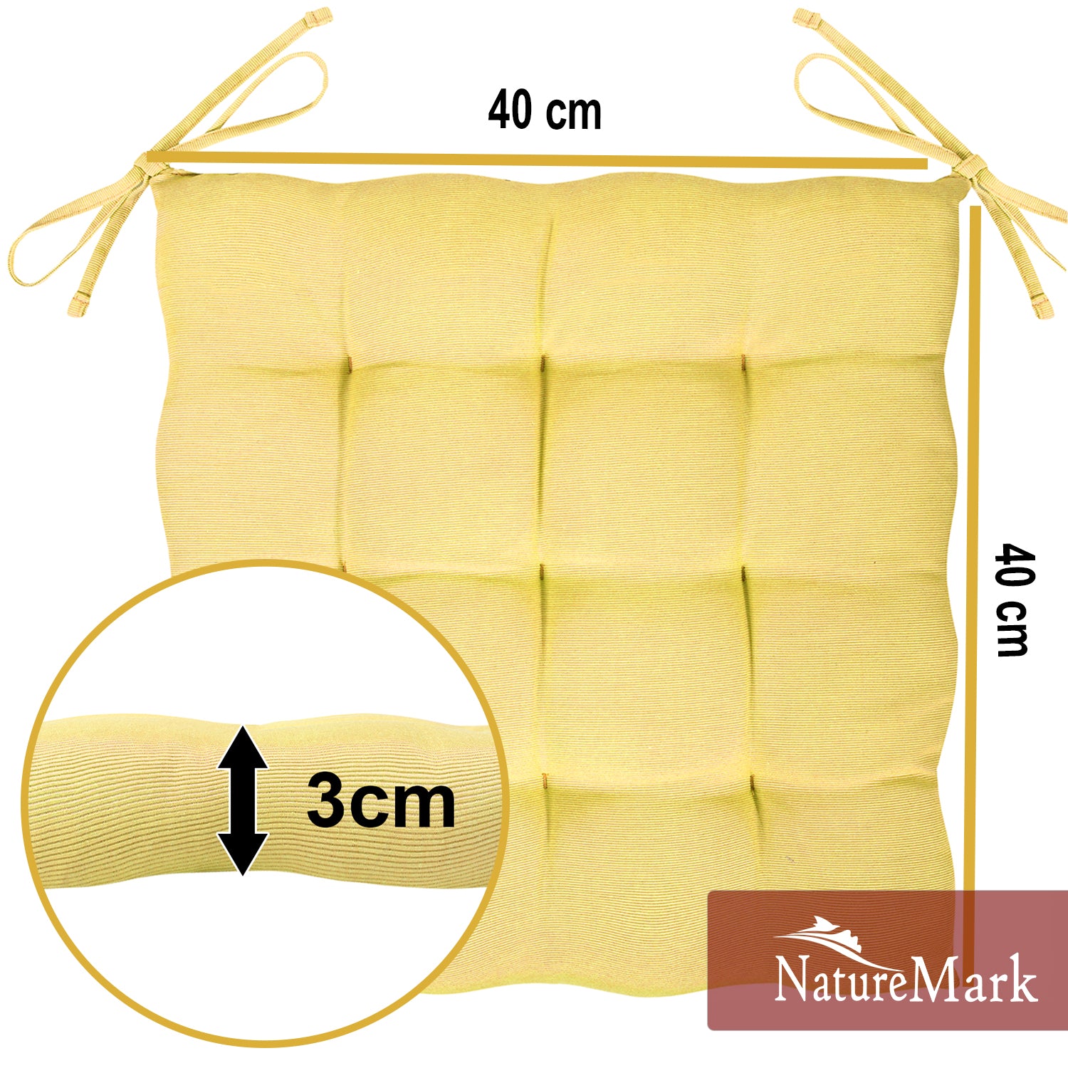 NatureMark 4er Set Stuhlkissen mit Bändern 40x40 cm – Gefüllte Sitzkissen, Outdoor & Indoor